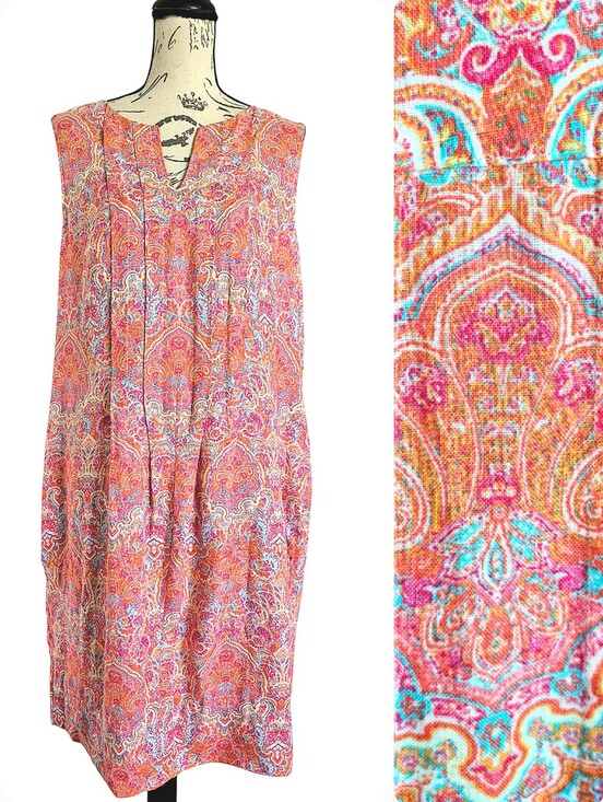 J. Jill Dresses & Skirts - J. Jill Love Linen Paisley Floral Midi Dress L Sleeveless pockets coastal beach